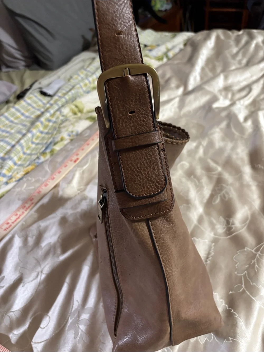 Everyday Brown Faux Leather Shoulder Bag with Dual Zip Pockets